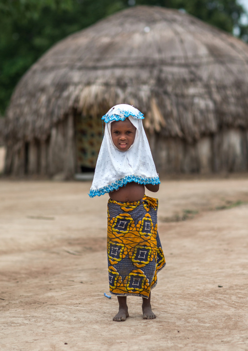 Benin, West Africa, Savalou, fulani peul tribe little girl with a muslim veil