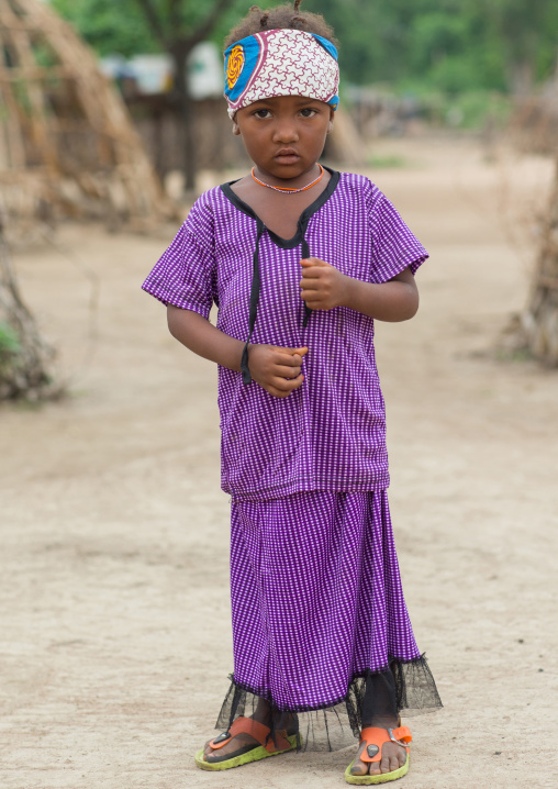 Benin, West Africa, Savalou, fulani peul tribe little girl with a long dress