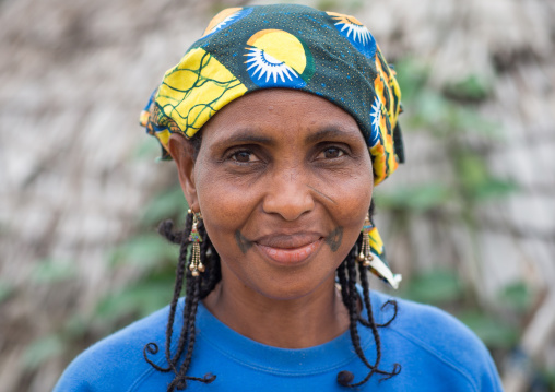 Benin, West Africa, Savalou, a beautiful tattooed fulani peul tribe woman portrait
