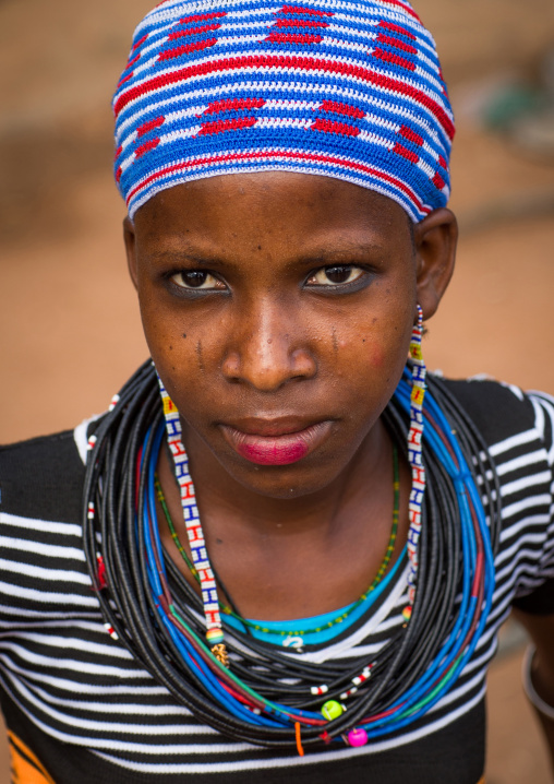 Benin, West Africa, Copargo, a beautiful tattooed fulani peul tribe woman