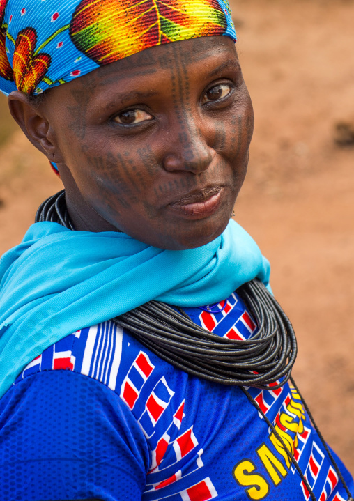 Benin, West Africa, Copargo, a beautiful tattooed fulani peul tribe woman