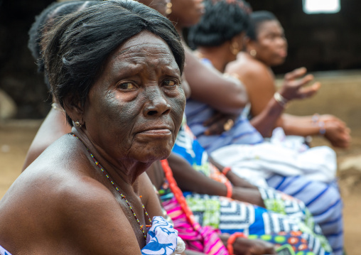 Benin, West Africa, Bopa, voodoo priestess with tattooed face during a ceremony