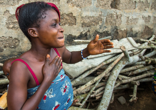 Benin, West Africa, Bopa, woman dancing during a traditional voodoo ceremony