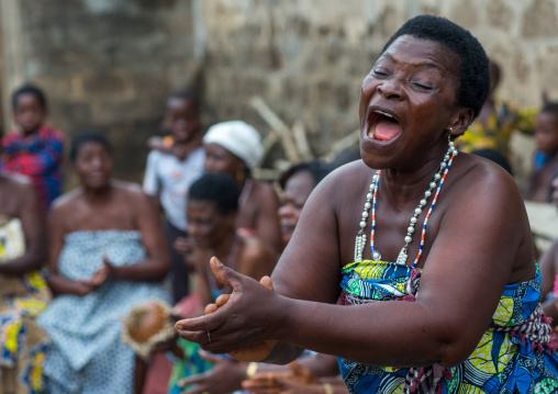 Benin, West Africa, Bopa, woman in trance dancing during a traditional voodoo ceremony