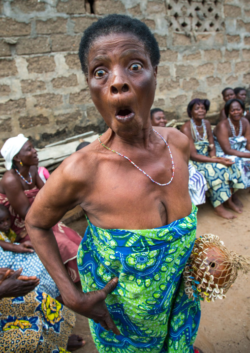 Benin, West Africa, Bopa, woman in trance dancing during a traditional voodoo ceremony
