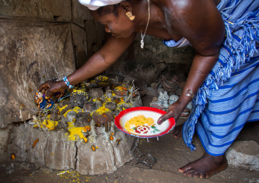 Benin, West Africa, Bopa, miss hounyoga in the deity dan temple for the voodoo dead twins cult