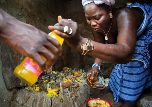 Benin, West Africa, Bopa, miss hounyoga in the deity dan temple for the voodoo dead twins cult