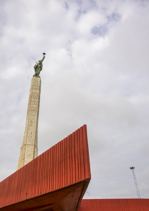 Benin, West Africa, Cotonou, red star square statue