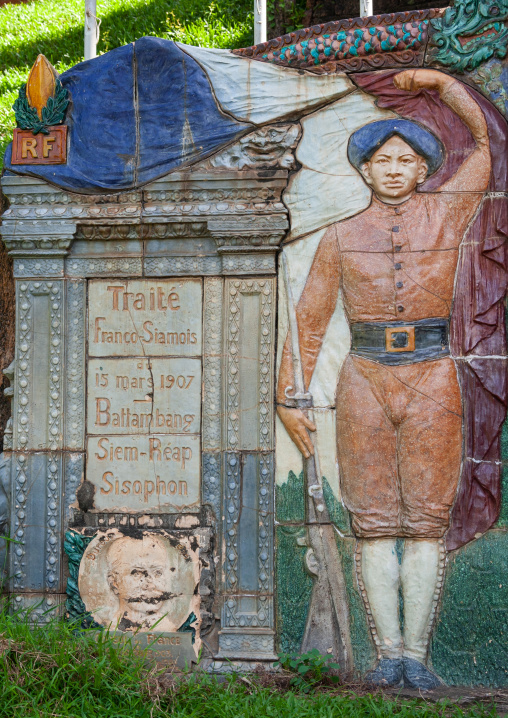 French colonial stelae depicting a cambodian soldier, Phnom Penh province, Phnom Penh, Cambodia