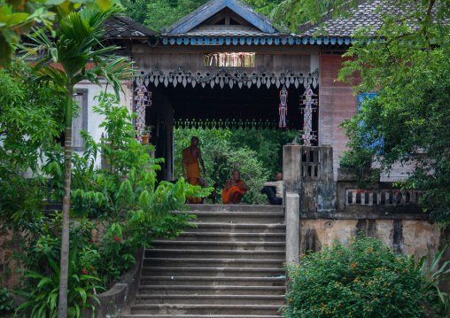 Decorated house in the monastery of Angkor wat, Siem Reap Province, Angkor, Cambodia