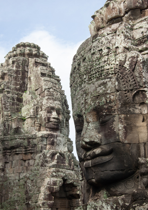 Giant buddha faces inside Bayon temple, Siem Reap Province, Angkor, Cambodia