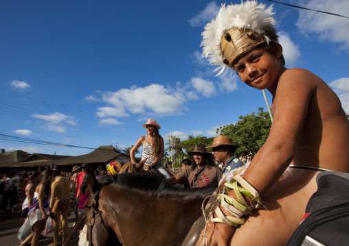 Kid On A Horse During Tapati Festival, Easter Island, Chile