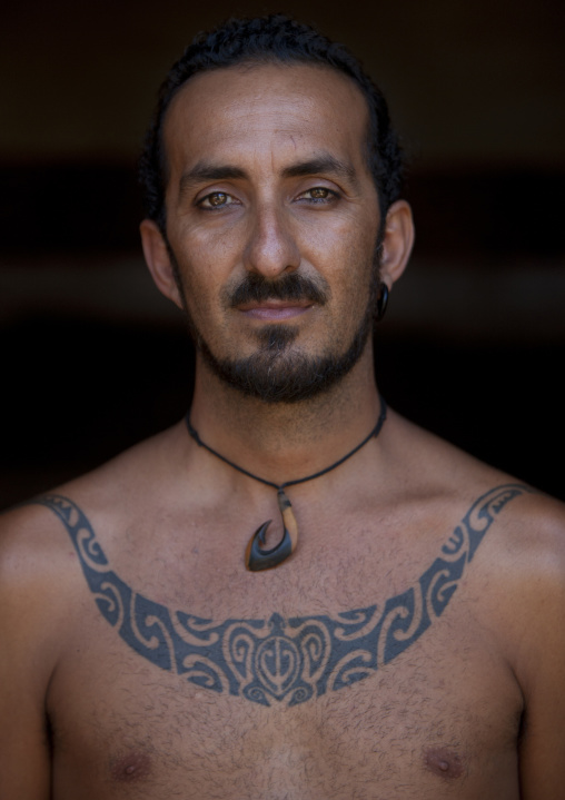 Mokomae With A Shark Jaw tattoo , Easter Island, Chile