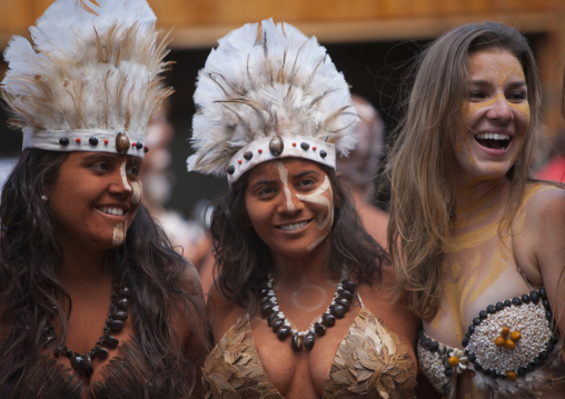 Beautiful Women During Carnival Parade, Tapati Festival, Easter Island, Chile