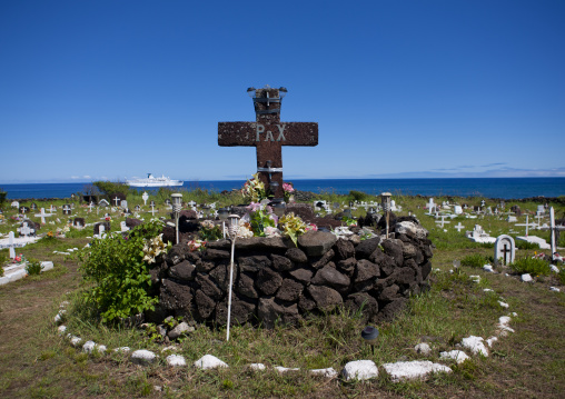 Decorated Tombs In Hanga Roa Cemetery, Easter Island, Chile