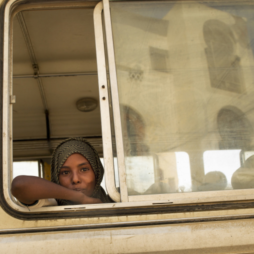 Eritrea, Horn Of Africa, Massawa, kid in a bus school