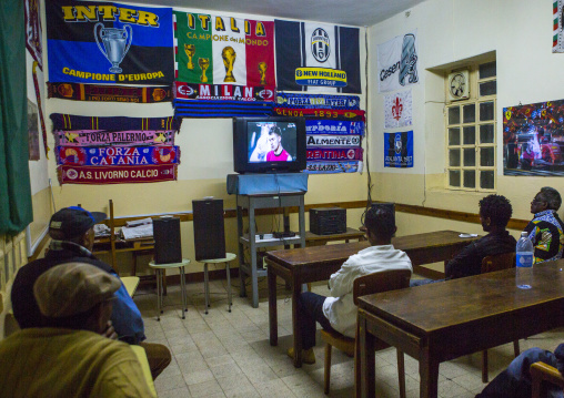 Football Match With Arsenal Team Inside Casa Degli Italiani Television Room, Central region, Asmara, Eritrea