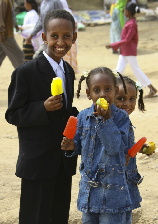 Kids Dressed For Festival Of Mariam Dearit, Keren, Eritrea