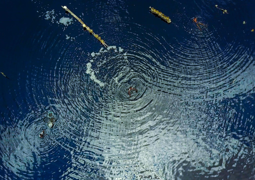 Aerial view of the volcano crater where Borana tribe men dive to collect salt, Oromia, El Sod, Ethiopia