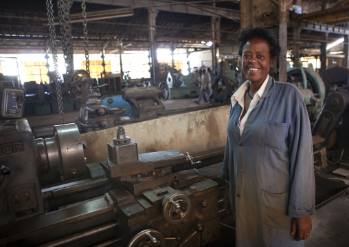 Portrait Of A Female Worker With Toothy Smile At Dire Dawa Train Station, Ethiopia