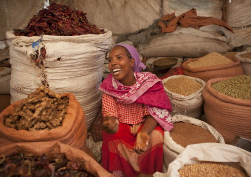 Portrait Of A Woman Seller With Toothy Smile In The Market, Dire Dawa, Ethiopia