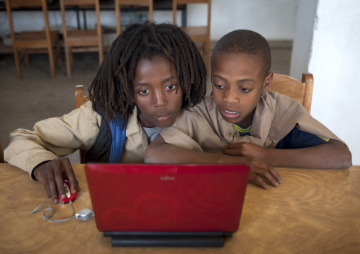Rasta Kids Working On A Computer In Shashemene Jamaican School, Oromia Region, Ethiopia