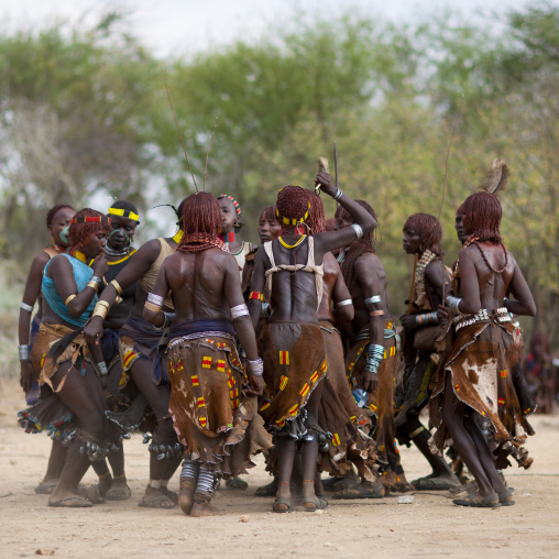 Hamer Tribe Women Celebrating Bull Jumping Ceremony, Omo Valley, Ethiopia