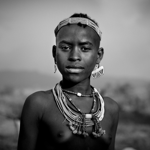 Bana Teenage Girl Portrait With Beaded Jewels On Jumping Ceremony Ethiopia