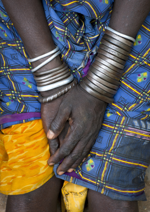 Bracelets On Wrists Of Bodi Woman And Hands Hana Mursi Village Omo Valley Ethiopia