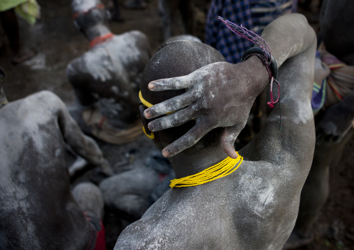 Back Of Bodi Head Man Spread With Ash Kael New Year Ceremony Omo Valley Ethiopia