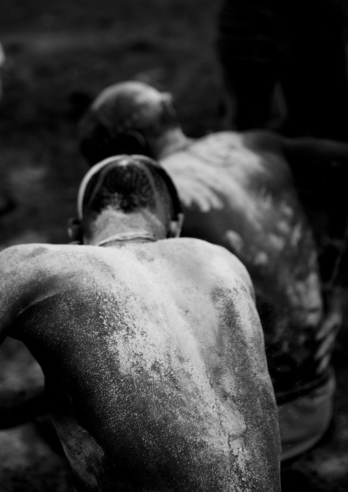 Back Of Bodi Man Painted With Ash At Kael New Year Ceremony Omo Valley Ethiopia