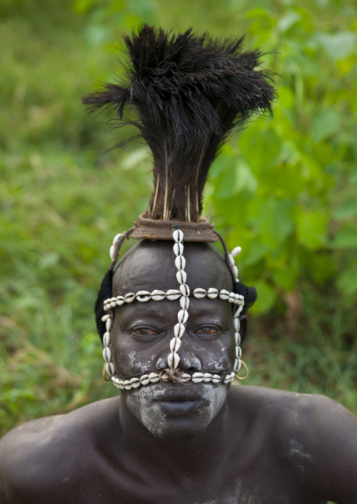 Bodi Cauris Mask And Ostrich Plume Headgear  Man Portrait Kael New Year Ceremony Omo Valley Ethiopia