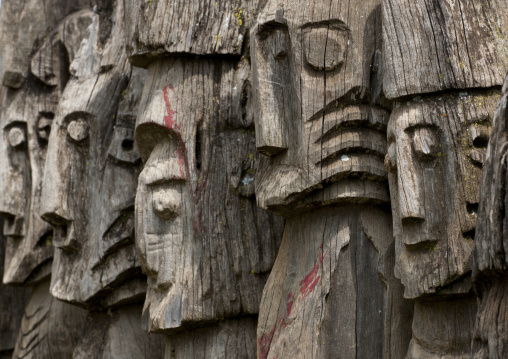 Waga Wooden Carved Sculptures Devoted To The Dead Konso Tribe Omo Valley Ethiopia