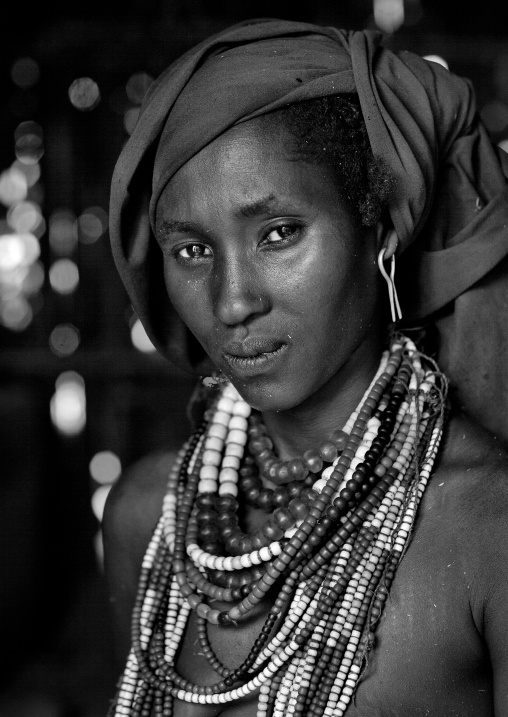 Portrait Of Beautiful Erbore Tribe Woman Wearing Beaded Necklace,  Omo Valley, Ethiopia