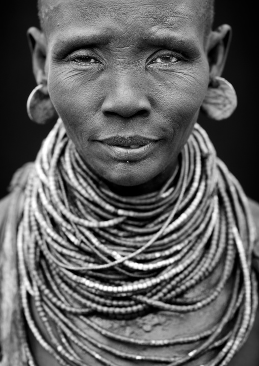 Portrait Of A Karo Woman With Beaded Necklaces And Earrings Ethiopia