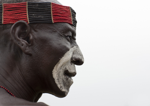 Karo Senior Man With Beaded Headband And Painted Face Omo Valley Ethiopia
