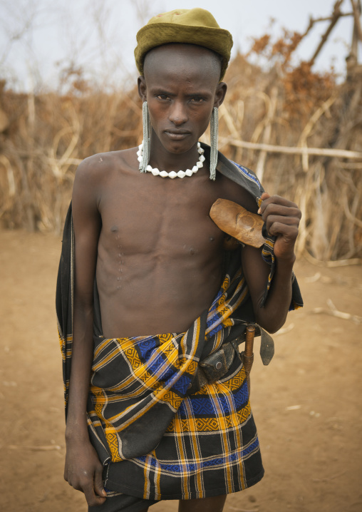 Young Dassanech Man Portrait With Concerned Look Omorate Ethiopia