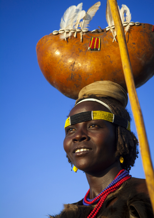 Dassanech Tribe Woman With A Calabash On Her Head, Omorate, Omo Valley, Ethiopia