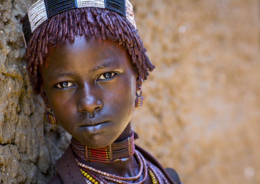 Hamer Tribe Girl In Traditional Outfit, Turmi, Omo Valley, Ethiopia