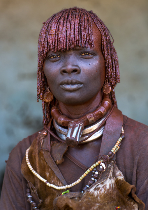 Hamer Tribe Woman In Traditional Outfit, Turmi, Omo Valley, Ethiopia