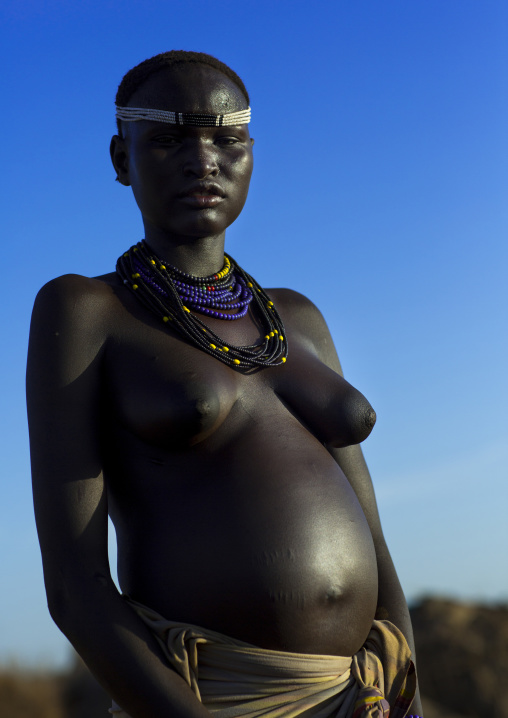 Pregnant Dassanech Tribe Woman, Omorate, Omo Valley, Ethiopia