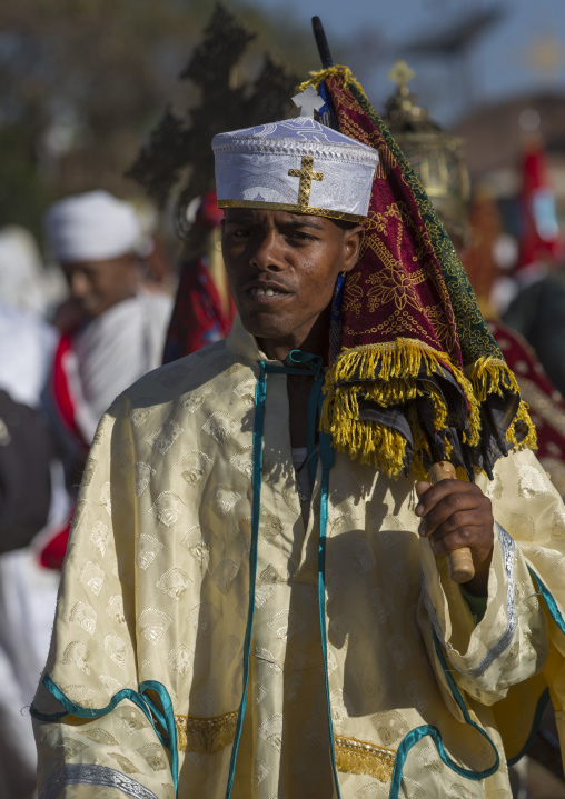 Ethiopian Orthodox Priest Celebrating The Colorful Timkat Epiphany Festival, Lalibela, Ethiopia