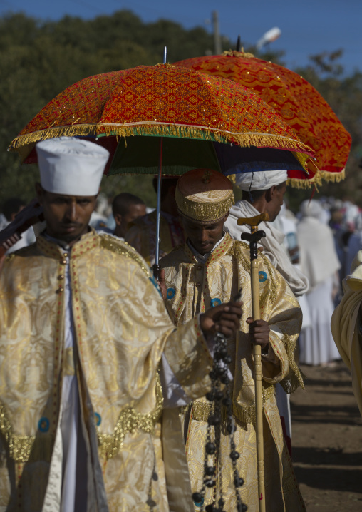 Ethiopian Orthodox Priest Celebrating The Colorful Timkat Epiphany Festival, Lalibela, Ethiopia