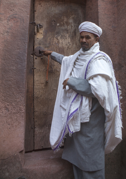 Orthodox Priest Inside A Rock Church, Lalibela, Ethiopia