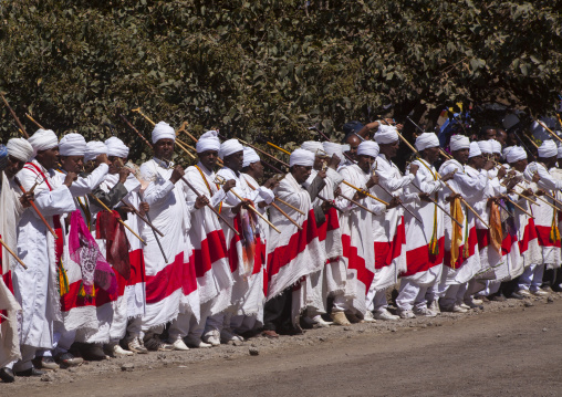 Ethiopian Orthodox Priests Celebrating The Colorful Timkat Epiphany Festival, Lalibela, Ethiopia