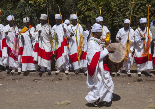 Ethiopian Orthodox Priests Celebrating The Colorful Timkat Epiphany Festival, Lalibela, Ethiopia