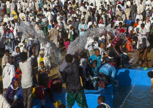 Holy Water Sprayed Onto The Crowd Attending Timkat Celebrations Of Epiphany, Lalibela, Ethiopia
