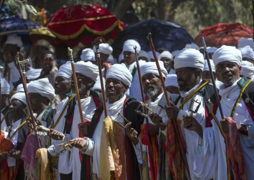 Ethiopian Orthodox Priests Celebrating The Colorful Timkat Epiphany Festival, Lalibela, Ethiopia