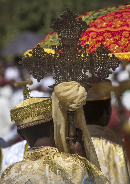 Ethiopian Orthodox Priest Holding A Cross During The Colorful Timkat Epiphany Festival, Lalibela, Ethiopia