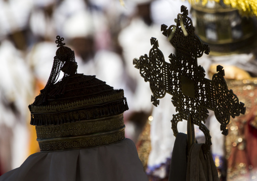 Ethiopian Orthodox Priest Holding A Cross During The Colorful Timkat Epiphany Festival, Lalibela, Ethiopia